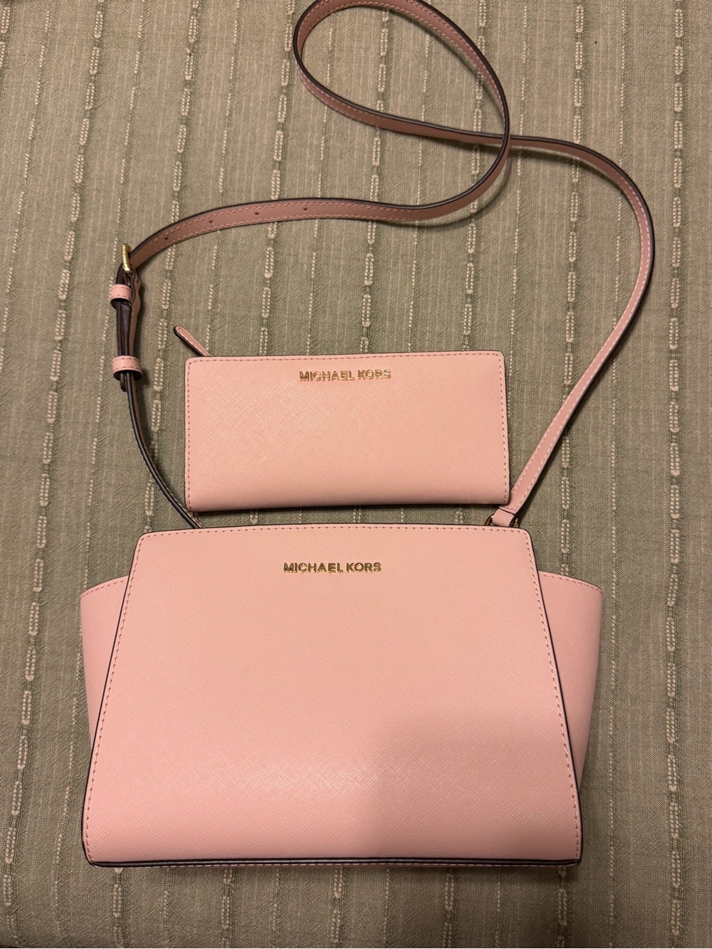 Michael Kors Pink Saffiano Leather Crossbody with Wallet Set